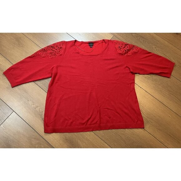 Worthington Red Lace Cold Shoulder Three-Quarter Sleeve Top Sz 3X - Picture 5 of 5
